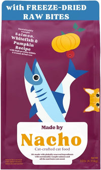 Made by Nacho Dry Cat Kibble 10lb Bag, High Protein Premium Cat Food with Freeze Dried Pieces, Sustainably-Caught Salmon, Whitefish & Pumpkin, Limited Ingredients, Single Bag