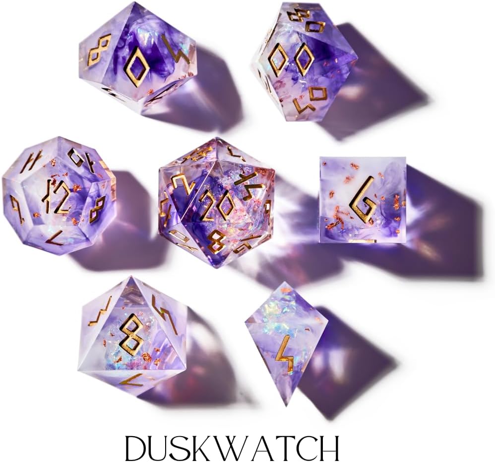 HEIMDALLR liquid core DND dice set in Fenrir's Shadow with glowing LED display box - view 24