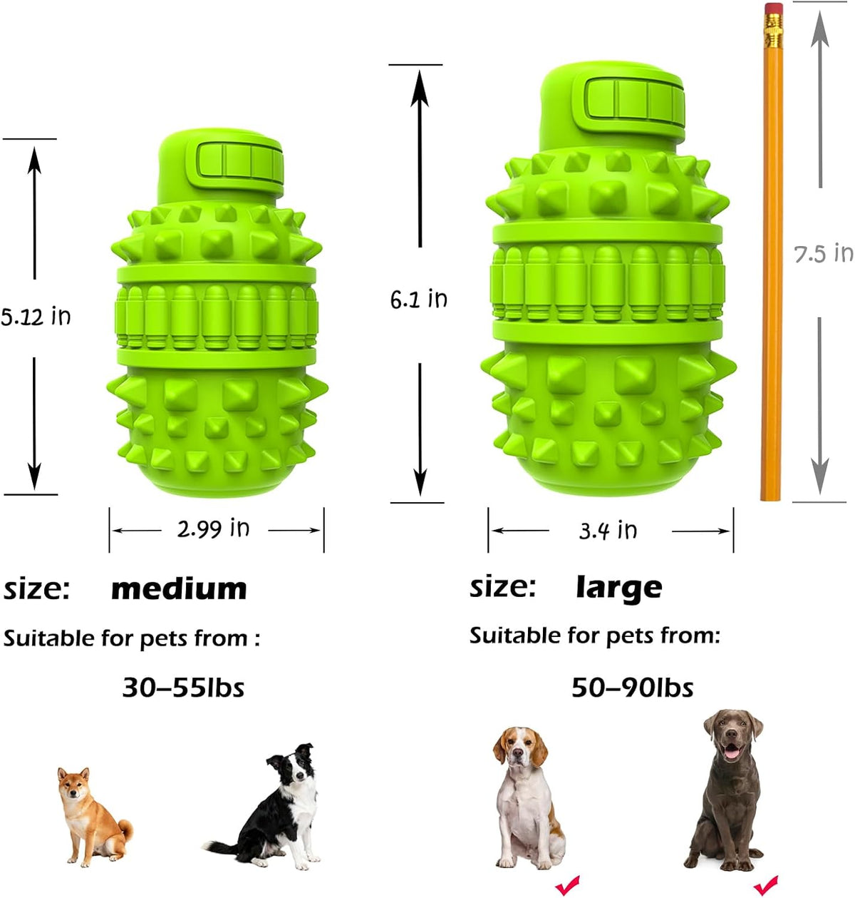 Natural Rubber Squeaky Dog Chew Toy for Large Aggressive Chewers – Essentials for Dogs - Green / Large（For 55–90 lb dogs） (Pack of 1) - image 3