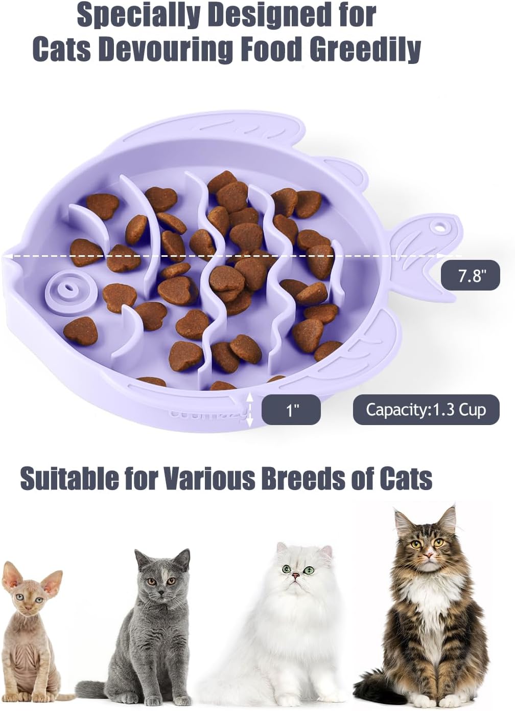 Coomazy Slow Feeder Cat Bowl Silicone Pet Puzzle Feeder for Slow - Purple / 1.2 Cups - image 4