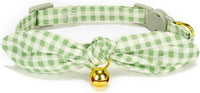 Cotton Bowtie Cat Collar with Bell 2 Pack Adjustable Breakaway Kitten - Floral Green+Plaid / 7.5-11.4 Inch (Pack of 2) - image 2