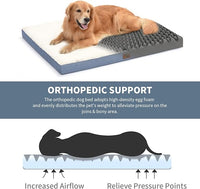 Outdoor Dog Beds for Extra Large Dogs, XL Pet Bed for Large Sized Dog, Egg Crate Foam Pet Bed with Removable Washable Oxford Cooling Cover, Blue White