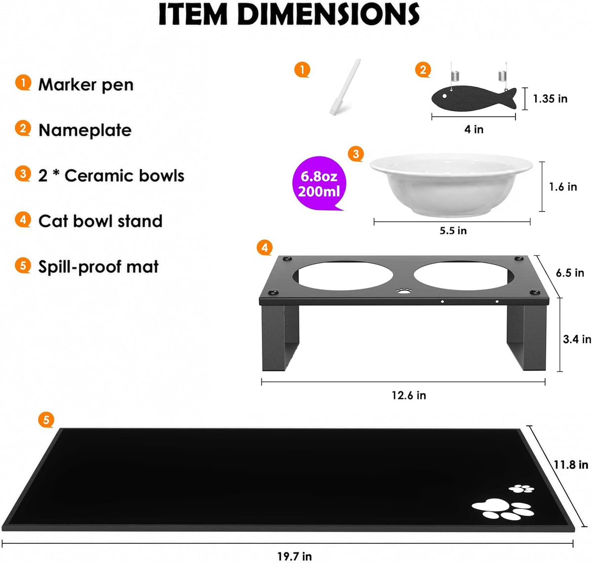 Elevated Cat Bowls with Splash Proof Mat for Kitten Puppy - White / 2bowls - image 4