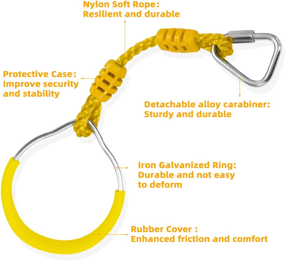 Swing Gymnastic Ring Warrior Obstacle Course Slackline Climb Trapeze - 2 Pack / Yellow - image 4