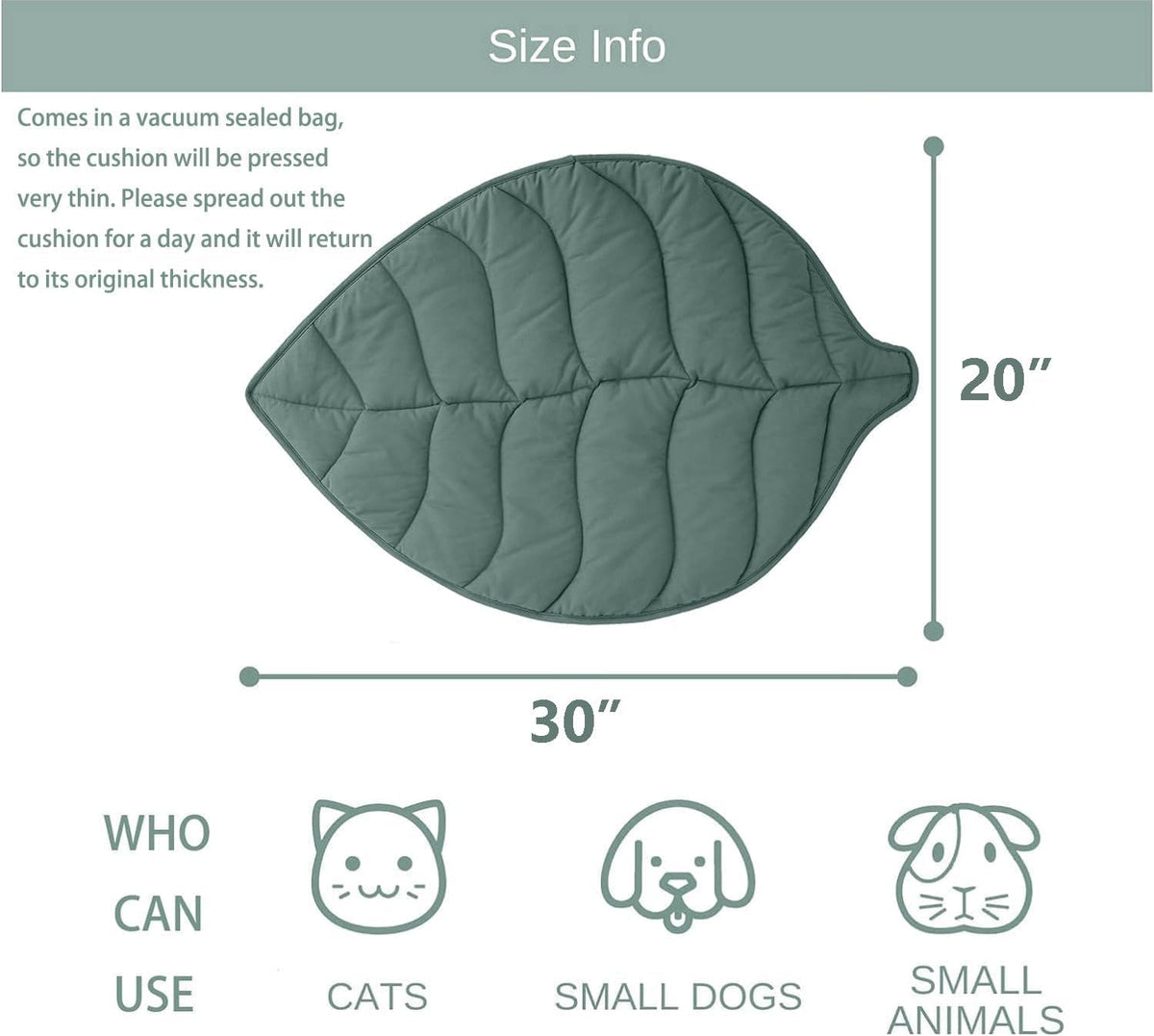 Letalong 30 X 20 Inch Leaf Shaped Cotton Cat Bed Pad - Green-01 - image 2