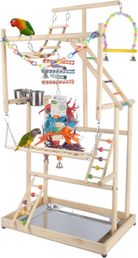 Wondwo large four-layer wooden parrot playground with ladders, swings and toys
