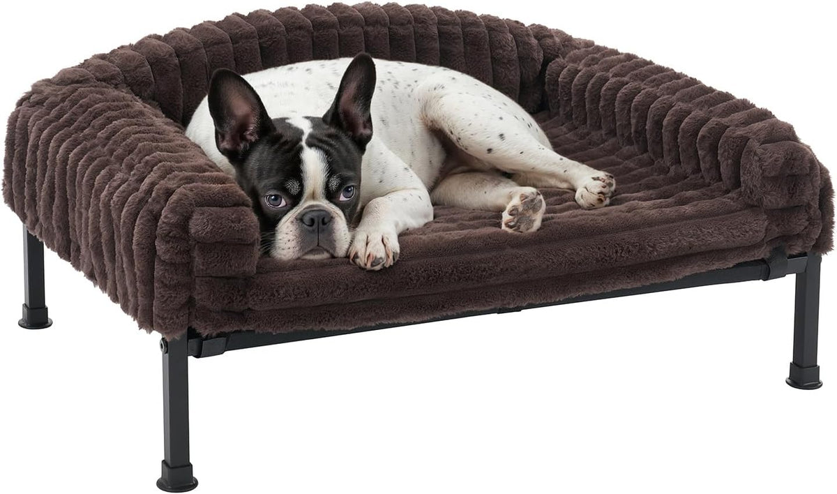 Veehoo Elevated Dog Bed with Bolster Cushion - Brown / 24.0"L x 18.0"W x 8.3"Th