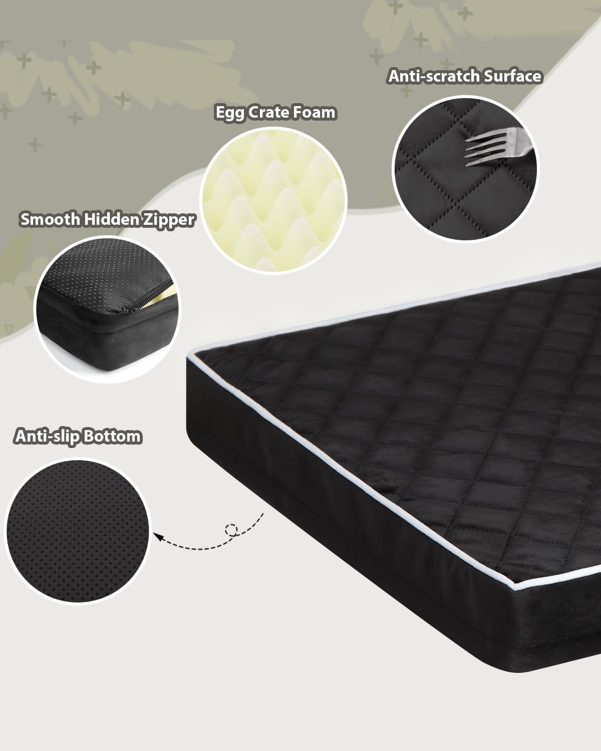 Orthopedic XL Dog Beds Large Sized with Washable Cover, 41x27 - 35.0"L x 22.0"W x 3.0"Th / Black - image 4