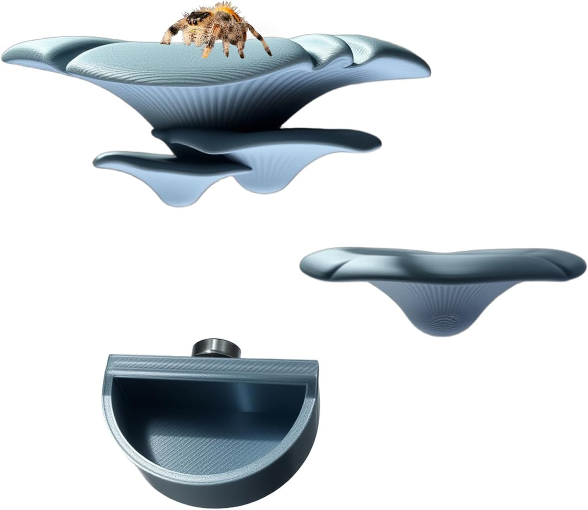 2 Pack Jumping Spider Accessories Mushroom Ledges & 1 Pack Water Bowl - Silver