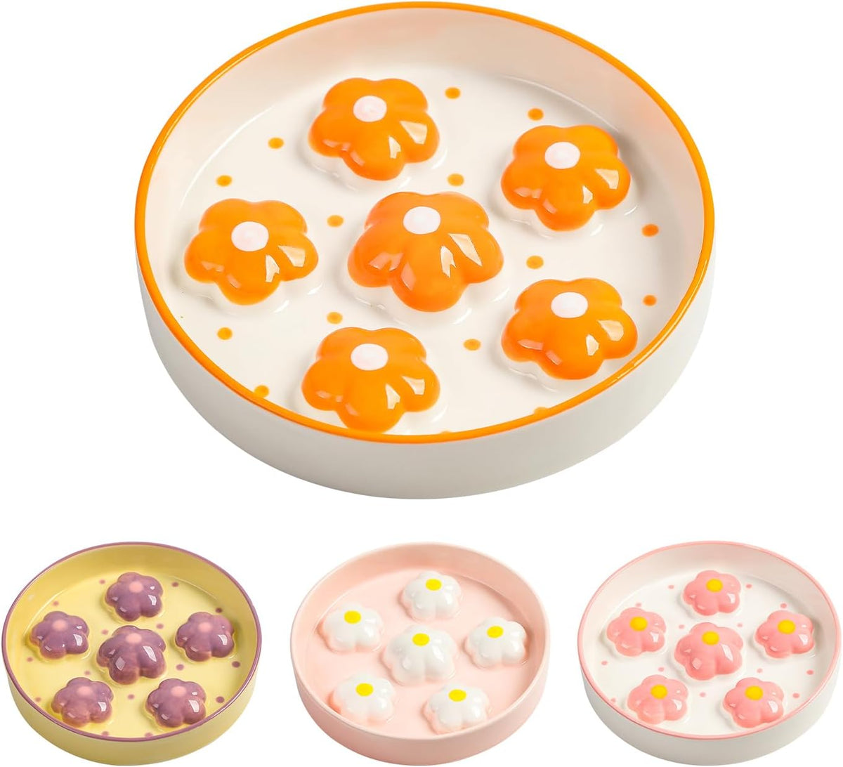 Ceramic Slow Feeder Cat Bowl, 6.3" Whisker Friendly Anti-Vomit - Orange