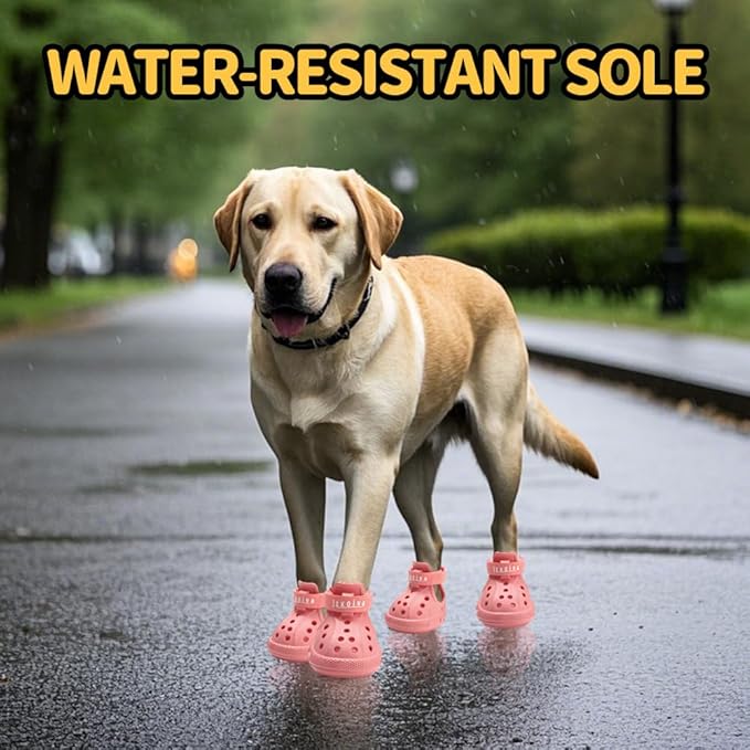 JZXOIVA Dog Shoes for Hot Pavement, Dog Booties for Small Dogs, Breathable Dog Boots & Paw Protectors, Adjustable Non-Slip Dog Rain Booties, Waterproof Pets Sandals for Beach Pink Size 3
