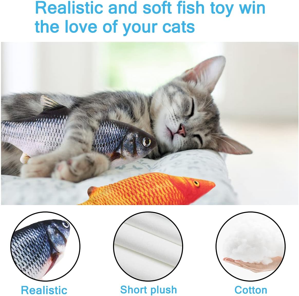 Tocirelo Cat Toys Flopping Fish with Catnip - Crusion+Redfish - image 4