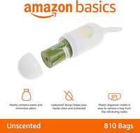 Amazon Basics Leak Proof Dog Poop Bags with Dispenser and Leash Clip, Unscented, 13 x 9 Inches - 810 Count (15 Bags per Roll, 54 Rolls)
