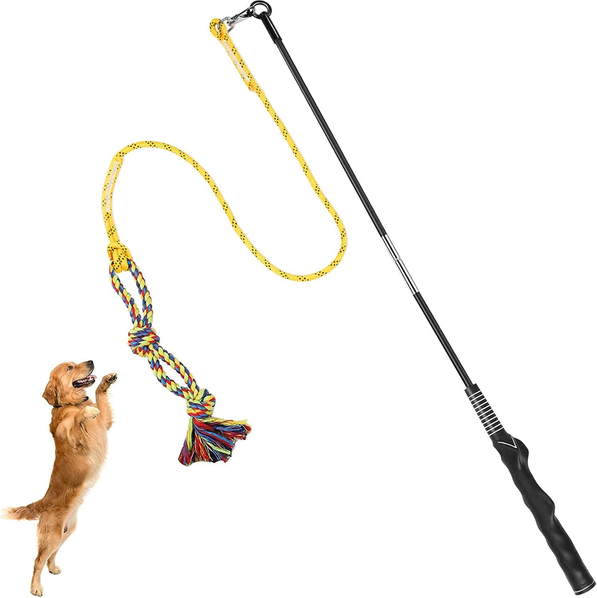 Flirt Pole for Dogs Interactive Chase Toy for Large Medium Small - yellow