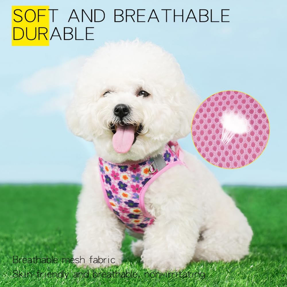 Step in Dog Harness and Leash Set, Pet Vest Harness - Flower-Pink / XS - image 4