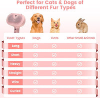 Steam Brush for Shedding Pets - Self-Cleaning Grooming Comb with Water Tank for Long & Short Haired Cats and Dogs (Pink)