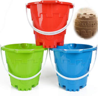 Anzmtosn castle sand buckets 3 pack, 7 inch green and blue beach pails with handles - view 5