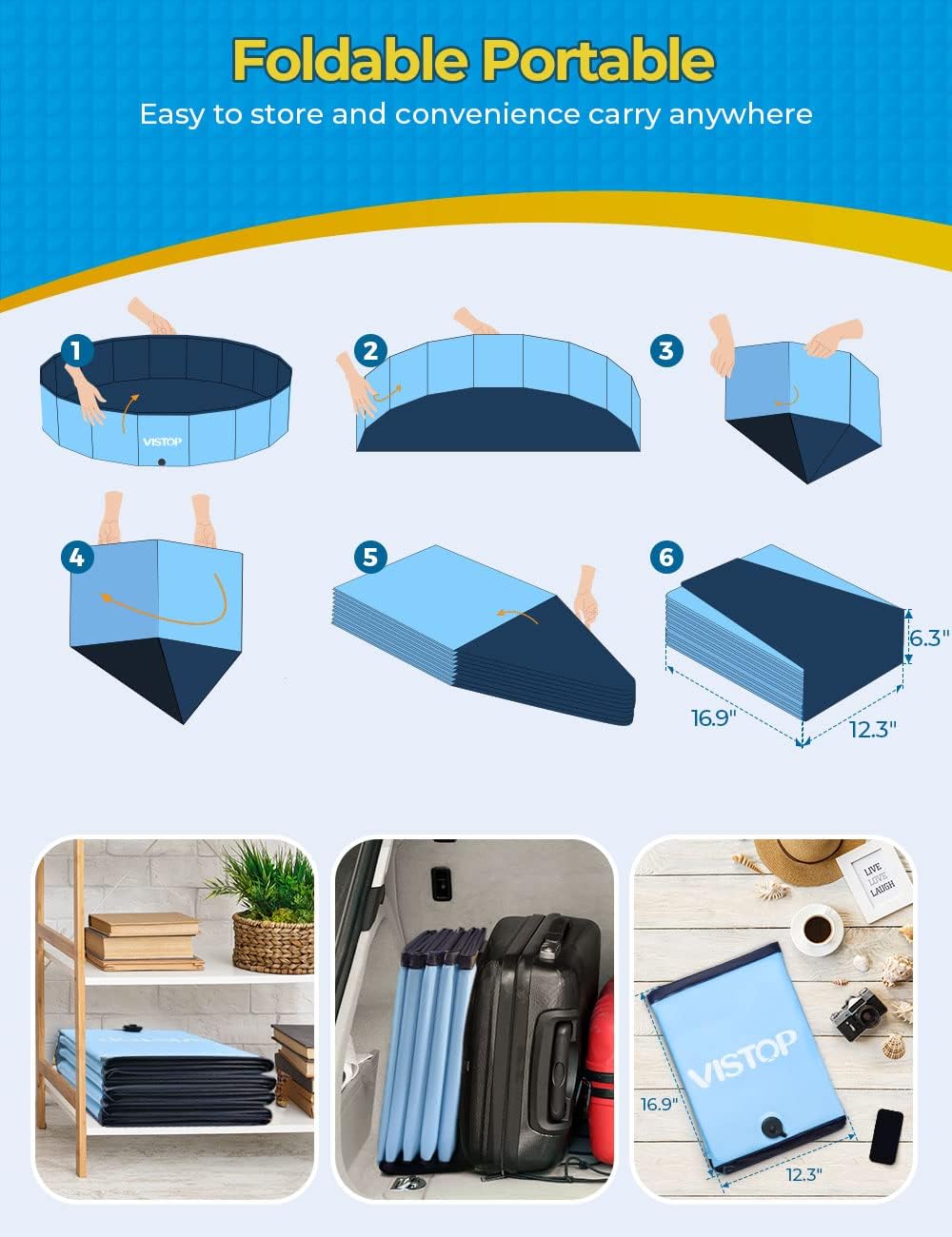 VISTOP Extra Large Foldable Dog Pool XXL - 3XL- 77" x 16" / Blue - image 3