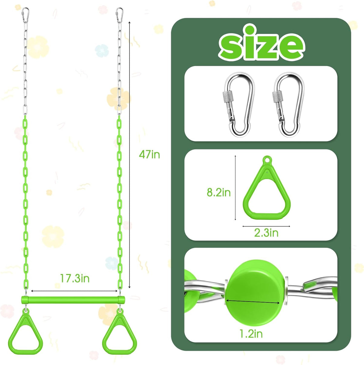 LadyRosian trapeze swing bar with plastic gym rings and two 47 inch hanging chains - view 16