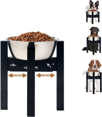 Adjustable Width Bamboo Elevated Dog Bowl Stand - Medium (10" High) / Black