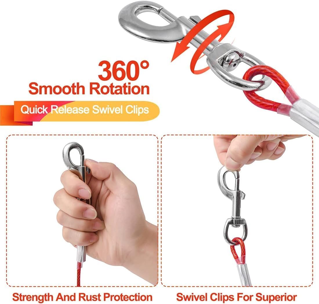 10/15/20/25FT Dog Tie Out Cable - Red / 125Ibs 100ft - image 2