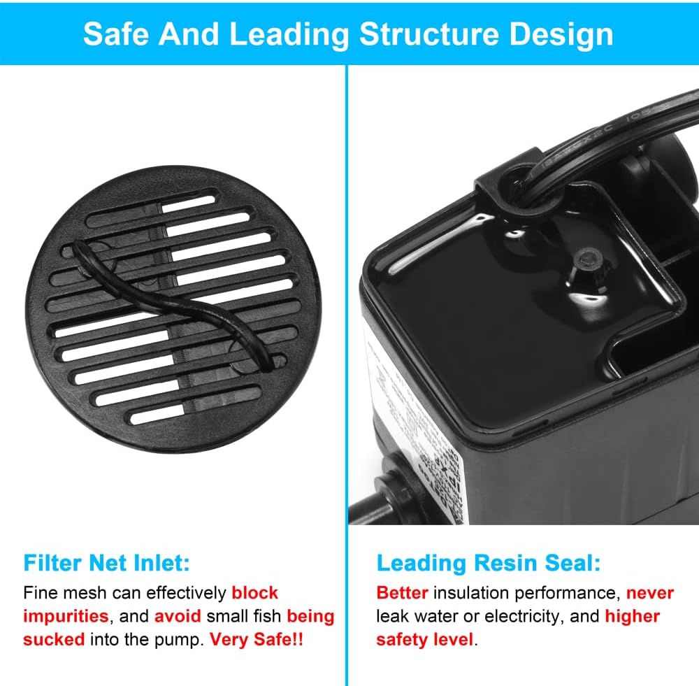 DaToo 50GPH 3W Small Submersible Water Pump Mini Fountain Pump Ultra - 10W 160GPH (With 3.3ft Free Tubing) - image 3
