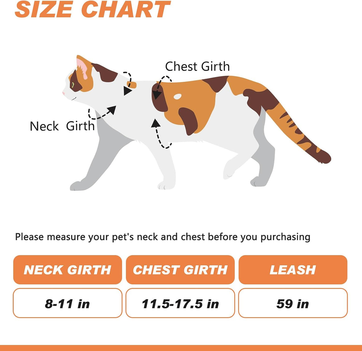 Cat Harness and Leash Set with Airtag Holder for Walking & Travelling - Orange Print - image 4
