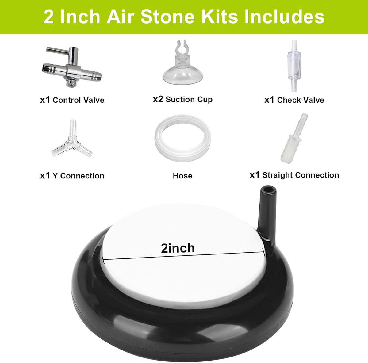 hygger aquarium air stone kit with 2 inch nano disk, hose, valves and suction cups - view 4