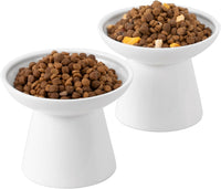 2-Pack Elevated Ceramic Cat Bowls Extra Wide for Food & Water – Essentials for Cats - White-2 Food Bowl