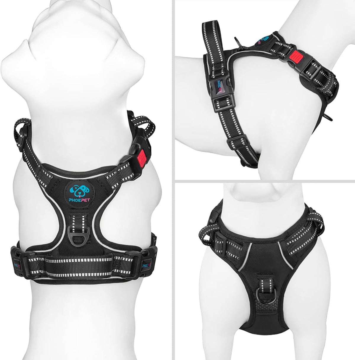 PHOEPET No Pull Dog Harness Medium Reflective Front Clip Vest - Small / Black - image 2
