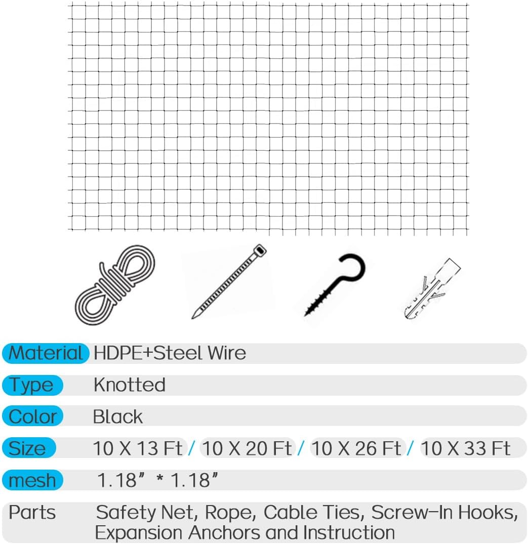 Cat Balcony Net, Steel Wire Reinforced, Anti-Fall Fence - 10 X 13 Ft - image 3