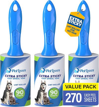 PetLovers Extra Sticky Lint Roller Value Set 270 Sheets for Pet Hair Removal and Clothes, Dog and Cat Lint Remover, 3 Pack
