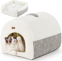 2in1 Cat Bed Cave for Indoor Cats Enclosed Bed with Washable Pillow – Essentials for Cats - L - 17.0"L x 20.0"W x 15.9"H / Cream