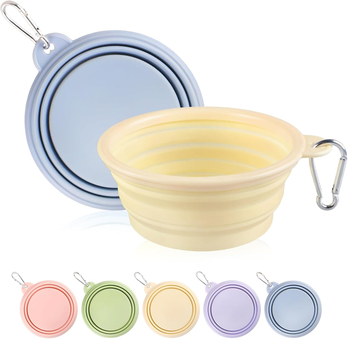 Collapsible Dog Bowls 2-Pack - 12 OZ Macaron Blue and Yellow