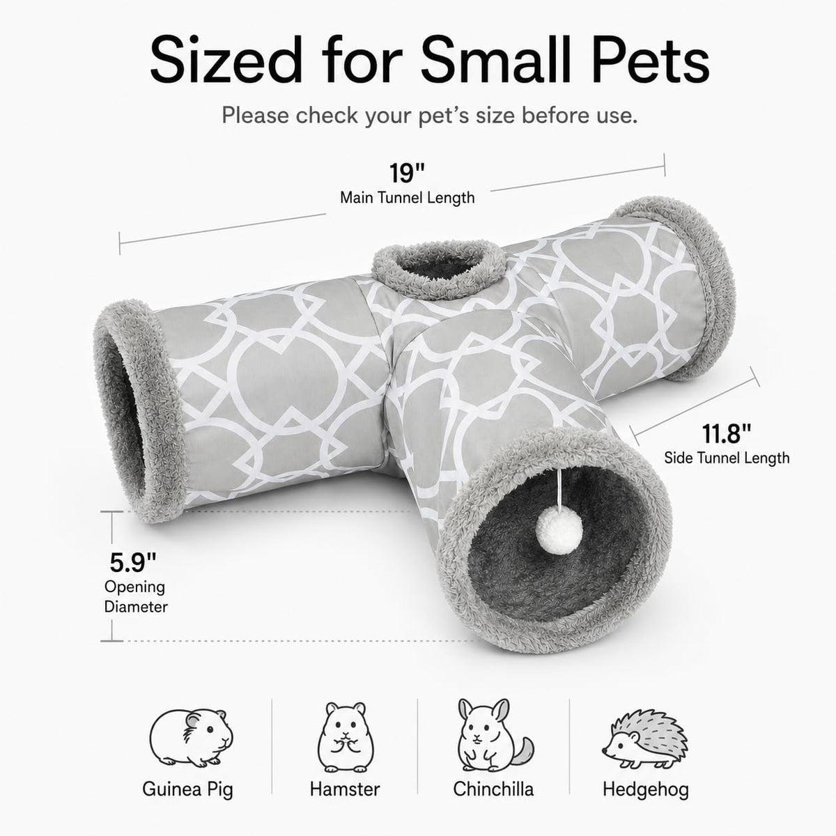 Plush Inside 3-Way Shape Small Animals Tube Tunnel – Essentials for Small Pets - L - image 4