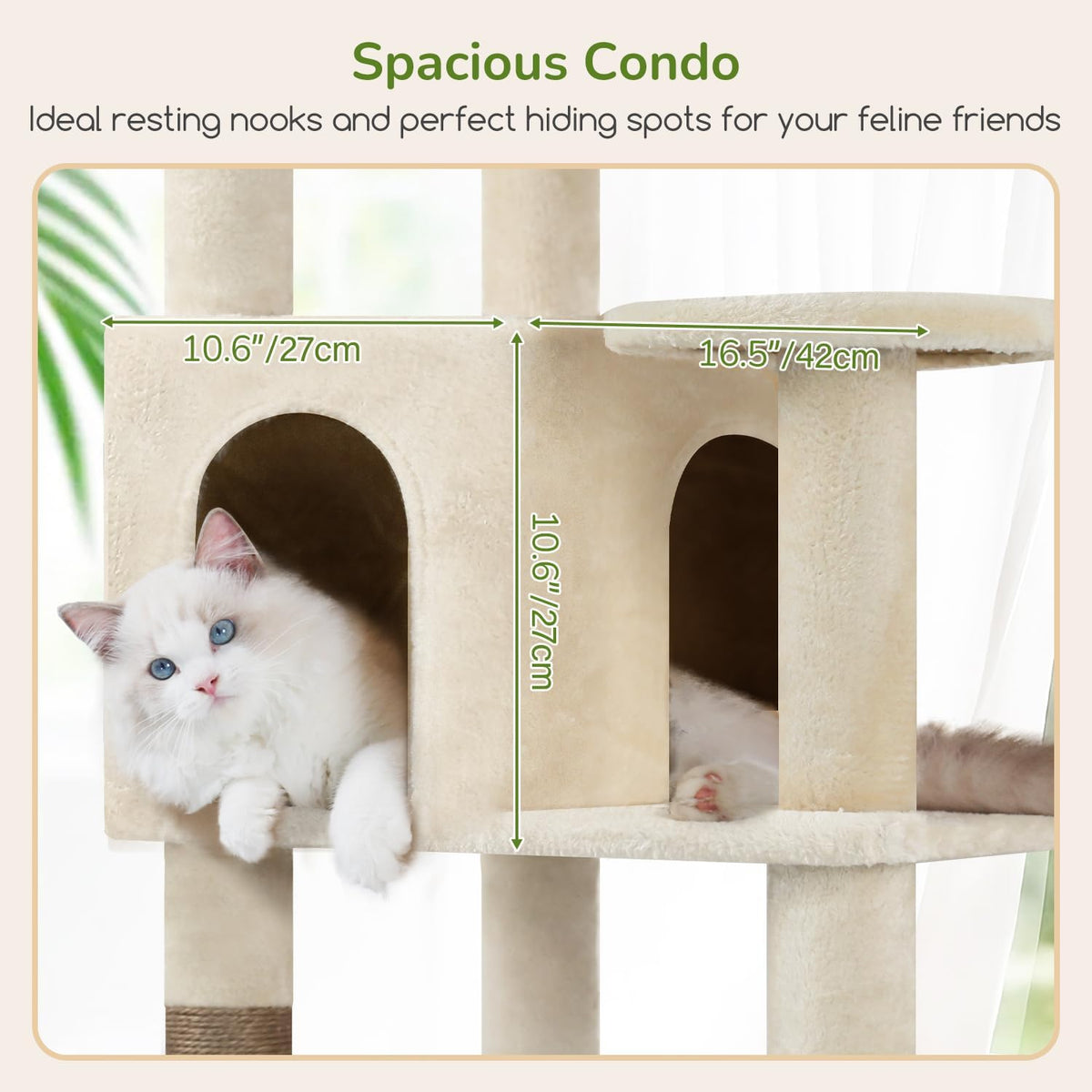 Globlazer 65in Sturdy Cat Tree Tower for Indoor Large Cats, S65 - 65inch / Beige - image 4