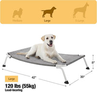 Veehoo Elevated Dog Bed for Outdoor, Cooling Waterproof Raised Dog Cots Beds for Large Dogs, Curved Off Ground Pet Hammock Cot Lifted for Outside, up to 85lbs, White Legs, Black Silver 42"