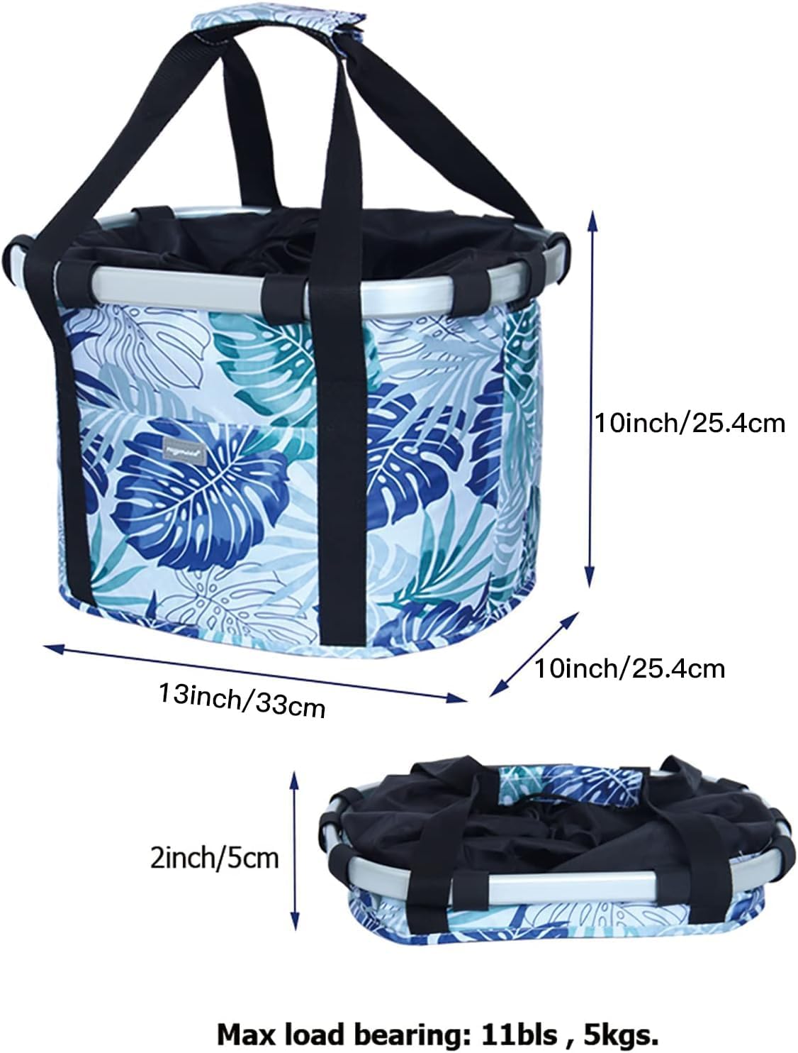 Bicycle Basket Dog Bike Handlebar Basket Front - Blue Palm Leaf - image 3