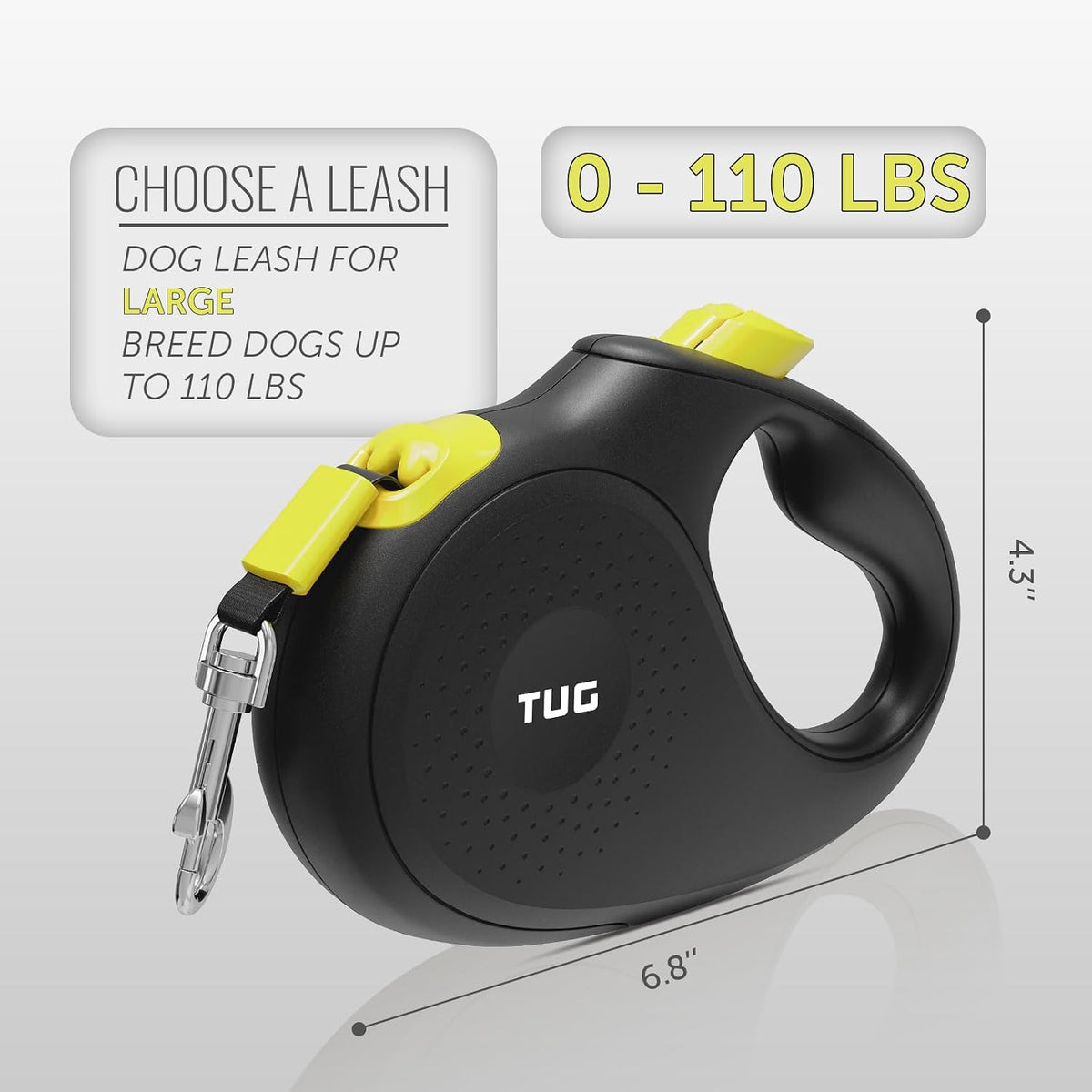 TUG Monochrome 360° Tangle-Free Retractable Dog Leash - Black/Yellow / Large, 16 ft - image 3