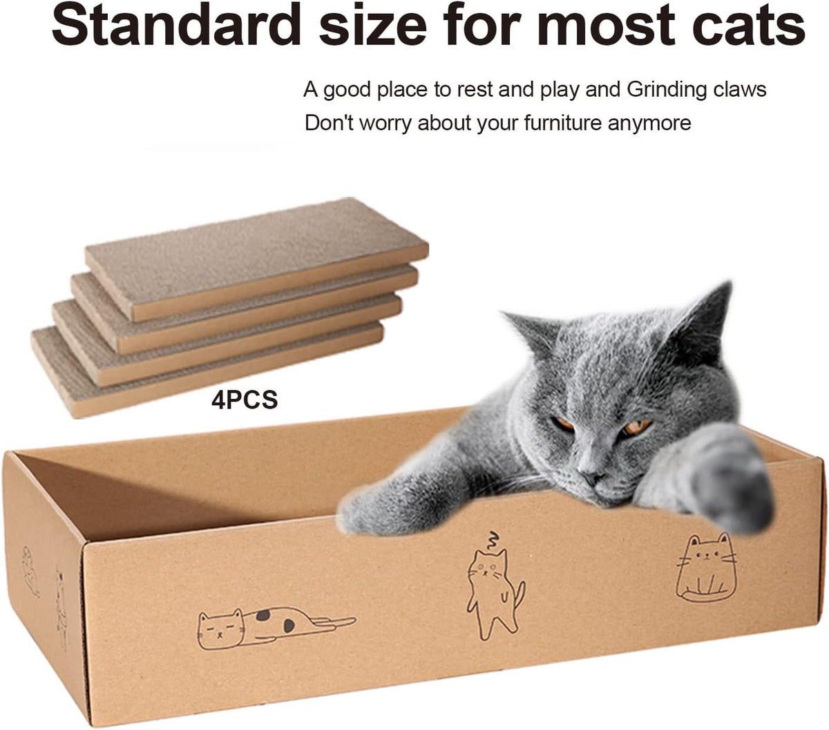 4 Packs in 1 Cat Scratch Pad with Box, Cat Scratcher Cardboard - 4 PCS - image 4