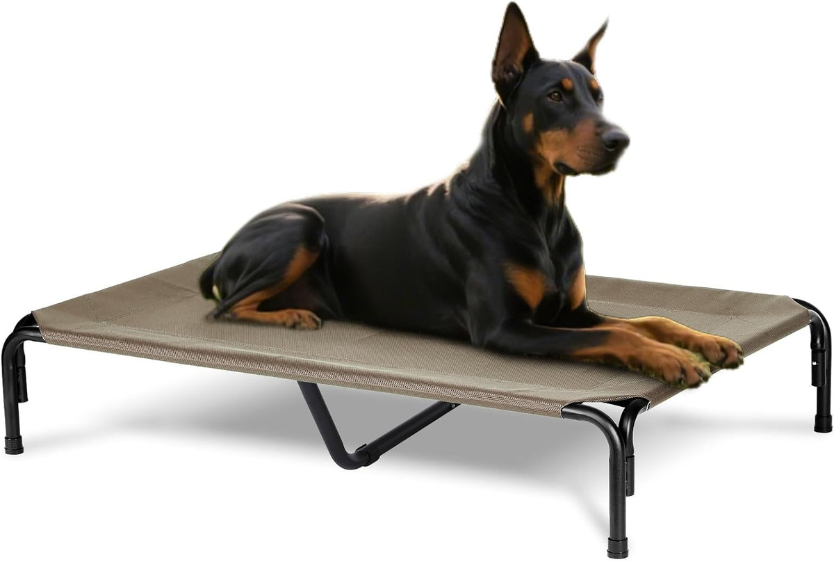 Elevated Dog Bed Outdoor, Medium Raised Cooling Dogs Cot - Brown / 59"L x 37"W x 9"Th