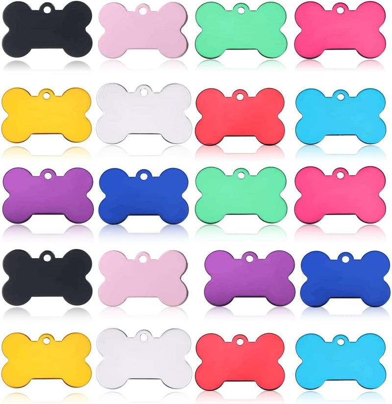 JIAKAI 20 Pcs 38MM Blank Bone Shape Pet ID ，Double Sided Blank Tag