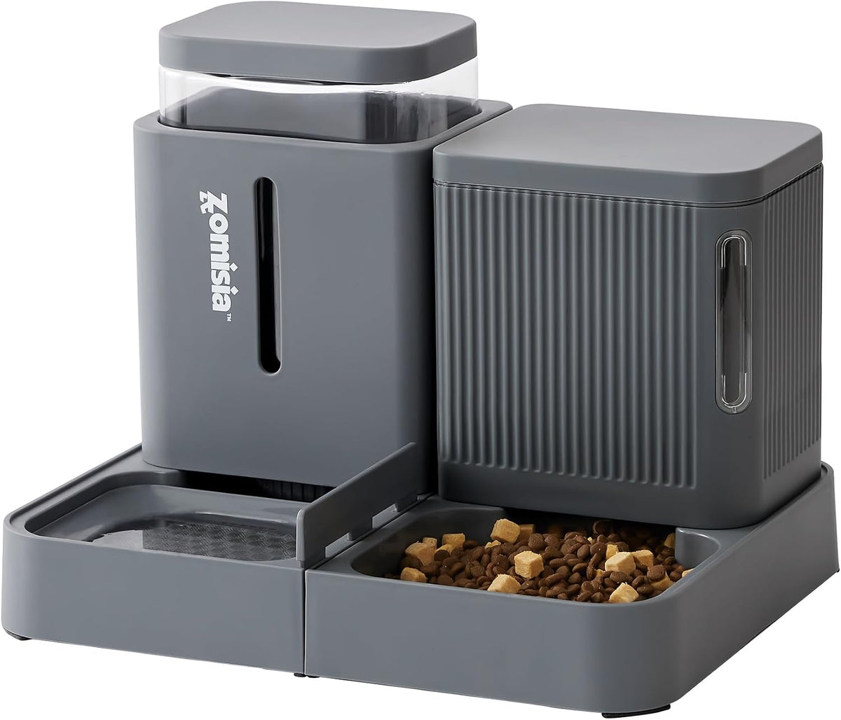 Automatic Cat Feeder, Gravity Cat Food Dispenser - 0.8 Gallon x 2 / Grey