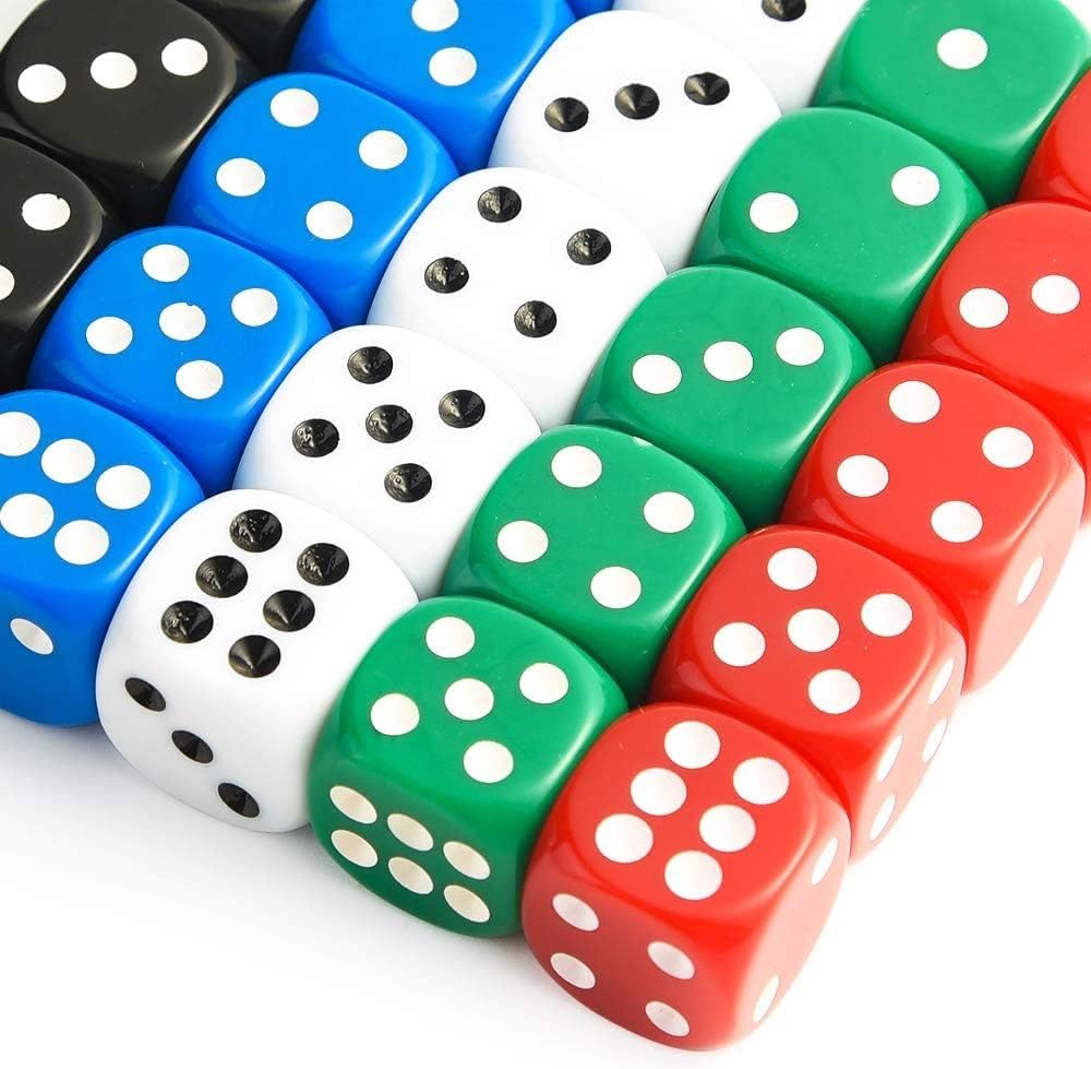 TOSAIHOEA 25 piece six sided spot dice set in blue, green, red, white and black with velvet bags - view 2