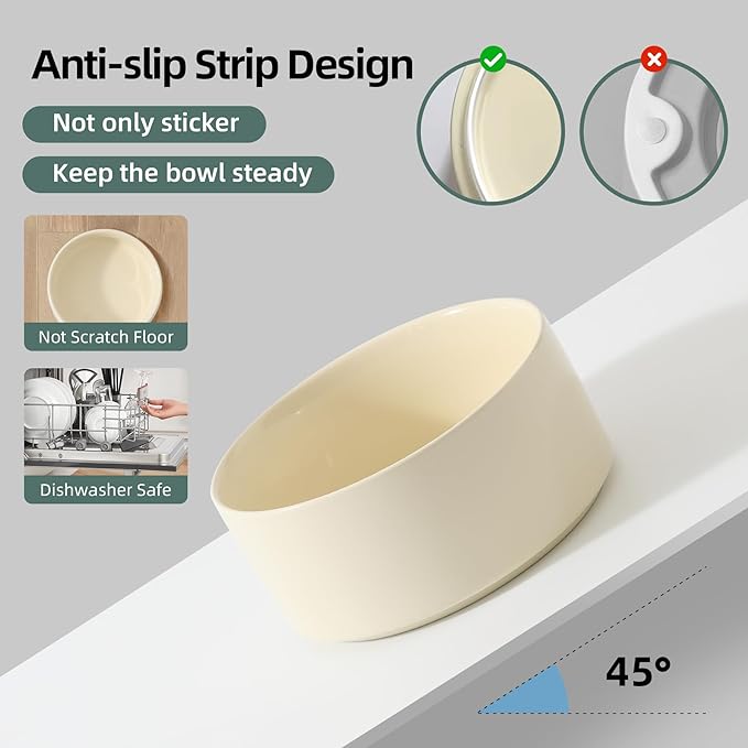 Ceramic Elevated Dog Food and Water Bowl, Kitty Bowl, Raised Dog Dish, Pet Feeder (6inch, 1 x Beige + Stand)