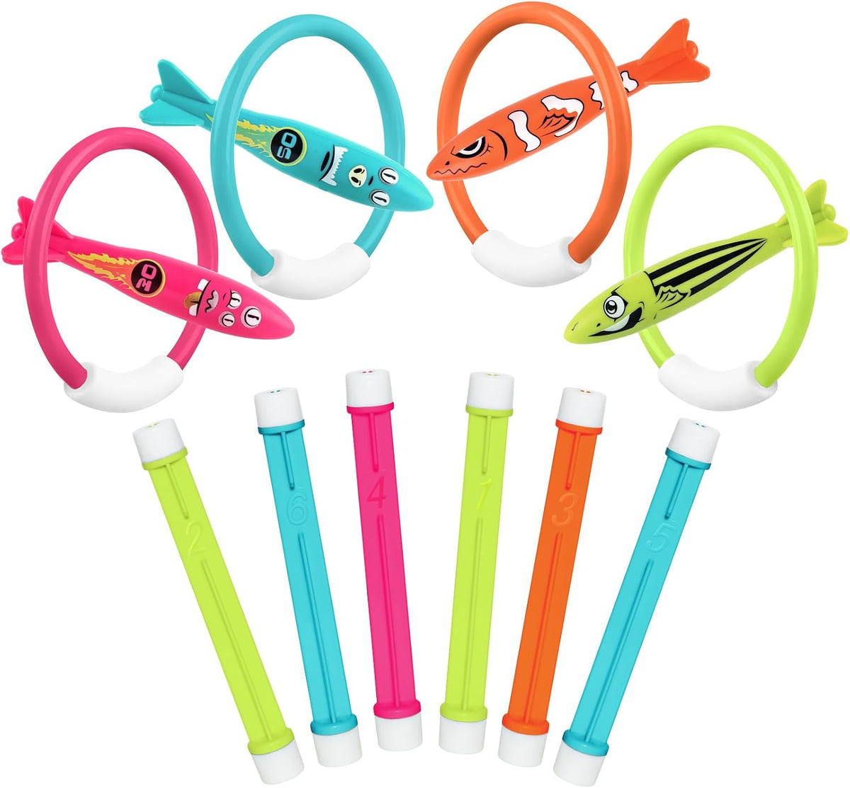Korlon Tec pool diving toys set with dive sticks, rings and torpedoes