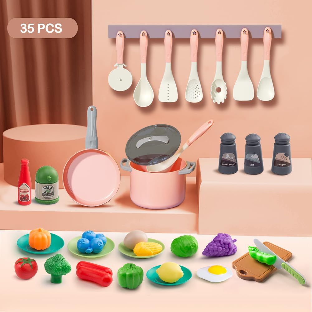35Pcs Kids Kitchen Toy Accessories - Pink / 35Pcs - image 2