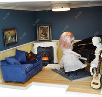 iLAND 1:12 scale dollhouse couch in turquoise blue velvet with two cushions and two pillows - view 12