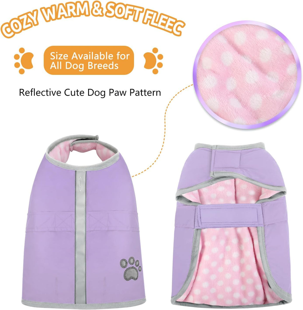 Queenmore Cold Weather Dog Coats Loft Reversible Winter Fleece Dog - Small / Light Purple