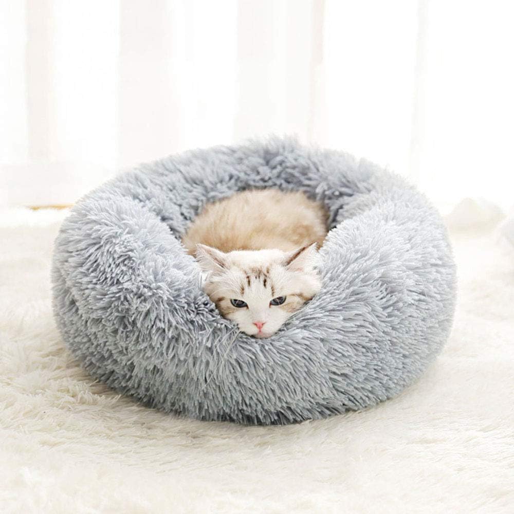 Cat Bed for Indoor Cats, Mini Plush Self Warming Kitten Bed - Small 20'' / Light Grey - image 2